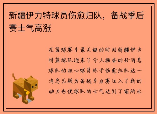 新疆伊力特球员伤愈归队，备战季后赛士气高涨